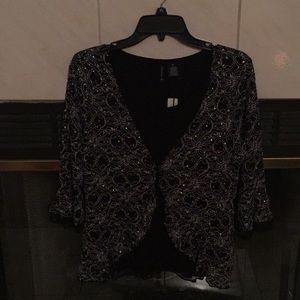 Glam black top with multi colored stones